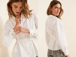 Exquise Tobie Side-Cinch Poplin Blouse | Size MP